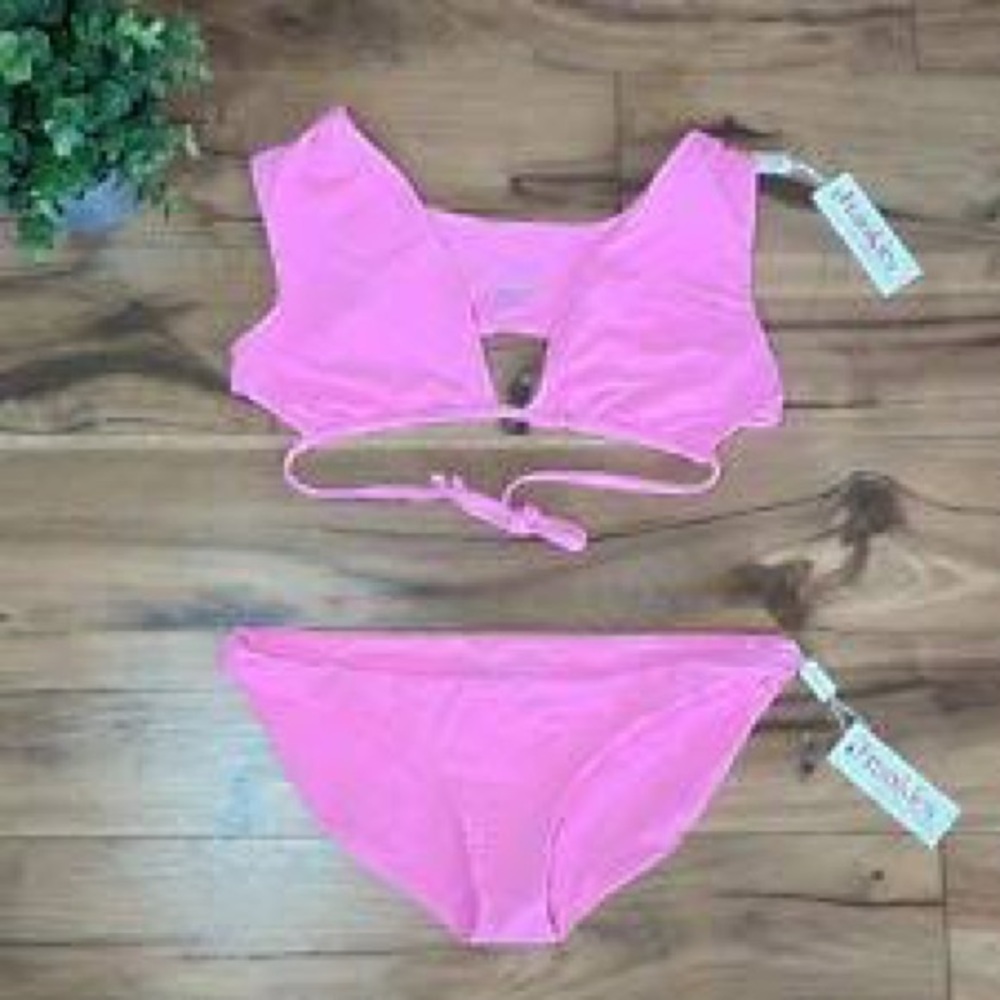 Frankie’s bikini shea top and bottom in Pitaya